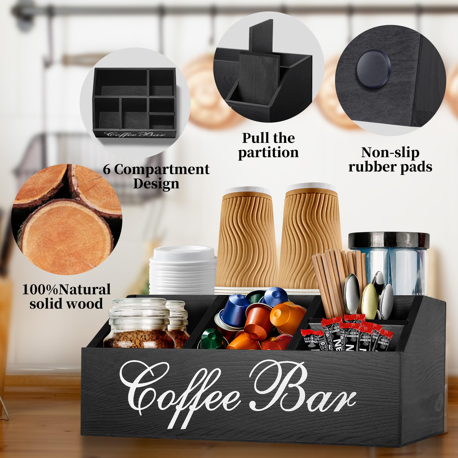 MISTOD coffee station organizer black-finish offers sleek, modern look.