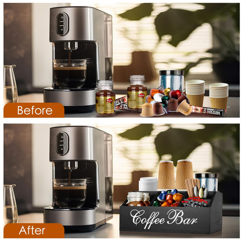 MISTOD coffee station organizer carved-design adds farmhouse charm.