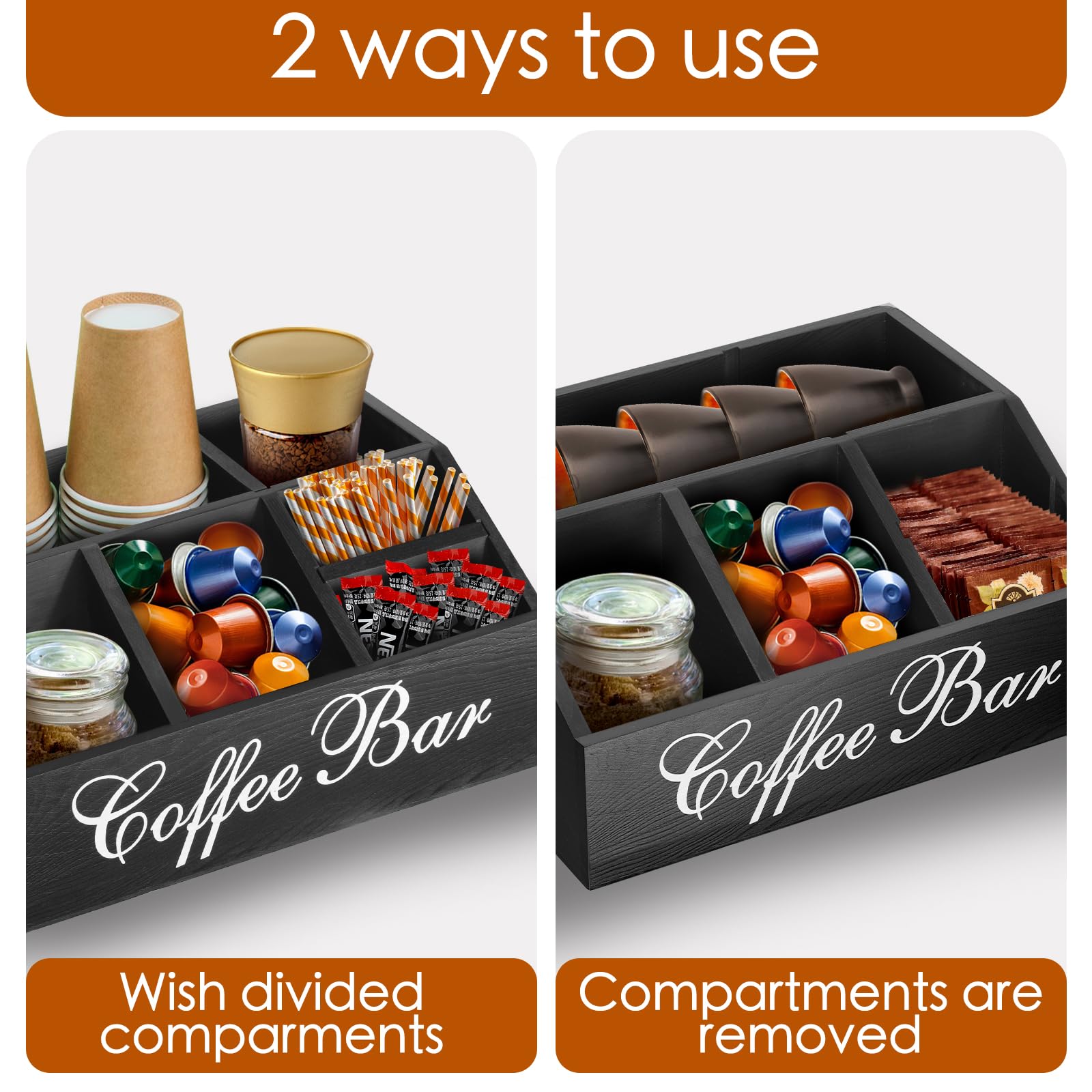 MISTOD wood coffee bar organizer non-slip-mats keep it secure.