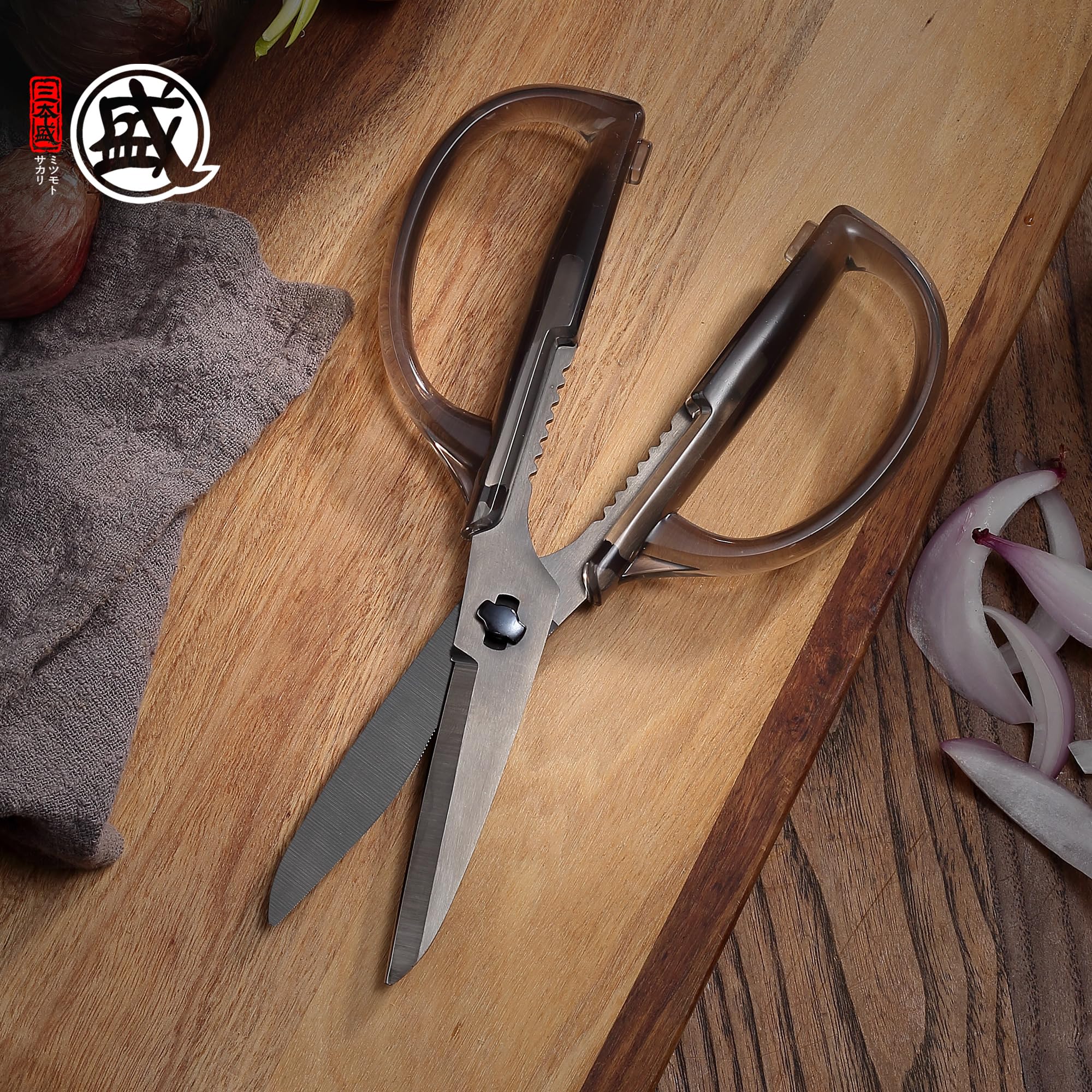 MITSUMOTO SAKARI heavy duty scissors bottle opener and walnut feature in use