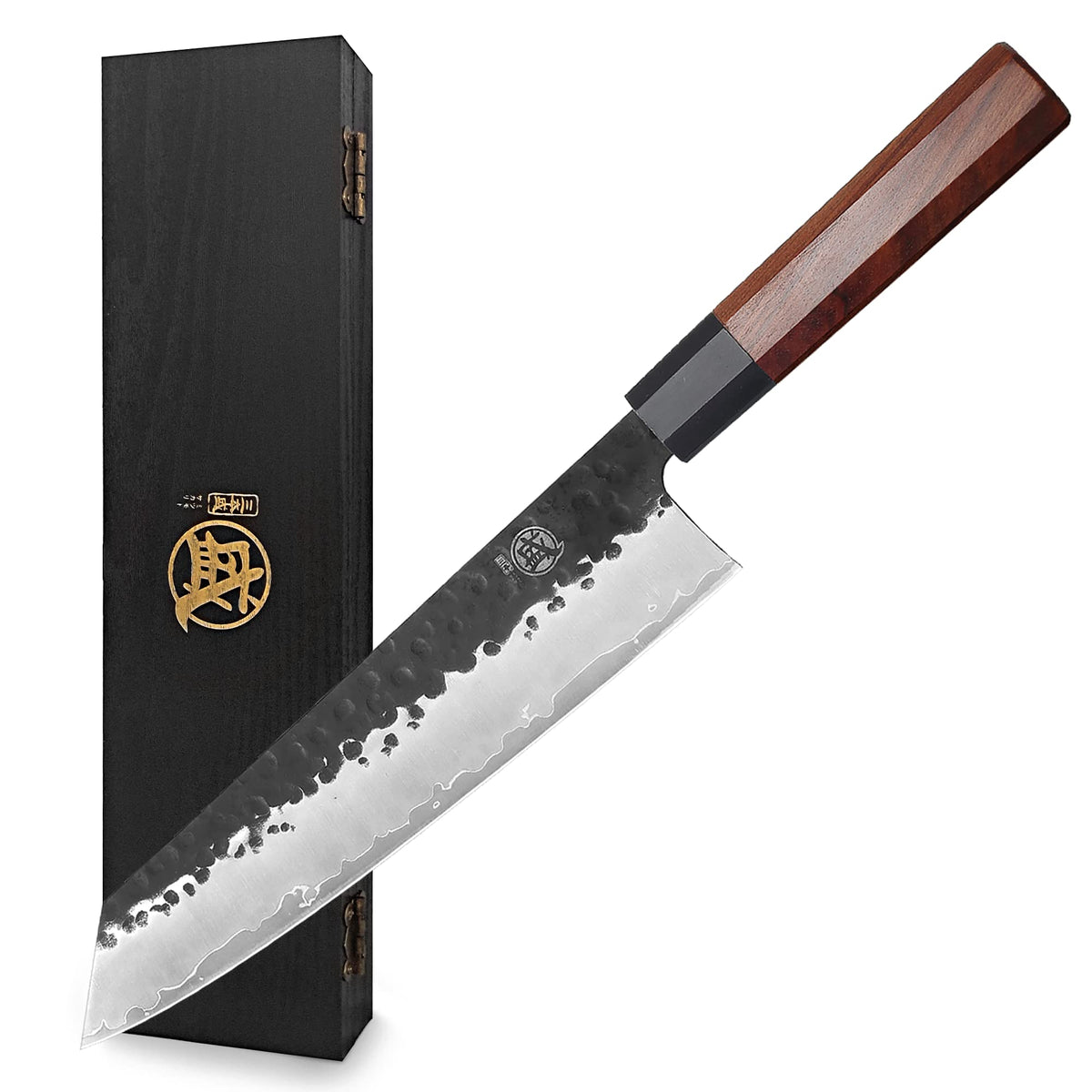 MITSUMOTO SAKARI Kiritsuke knife blade closeup highlighting sharp edge for precise slicing.