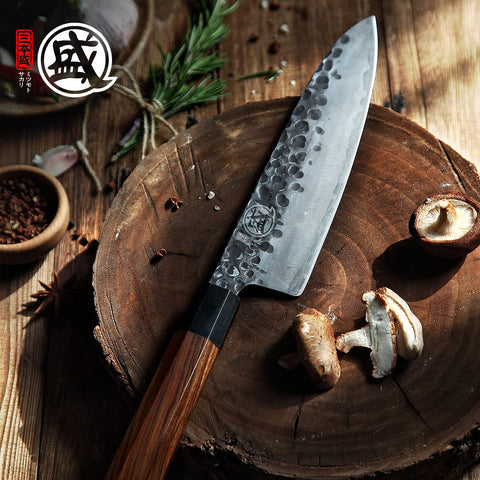 MITSUMOTO SAKARI rosewood handle viewed for ergonomic, balanced grip during cutting