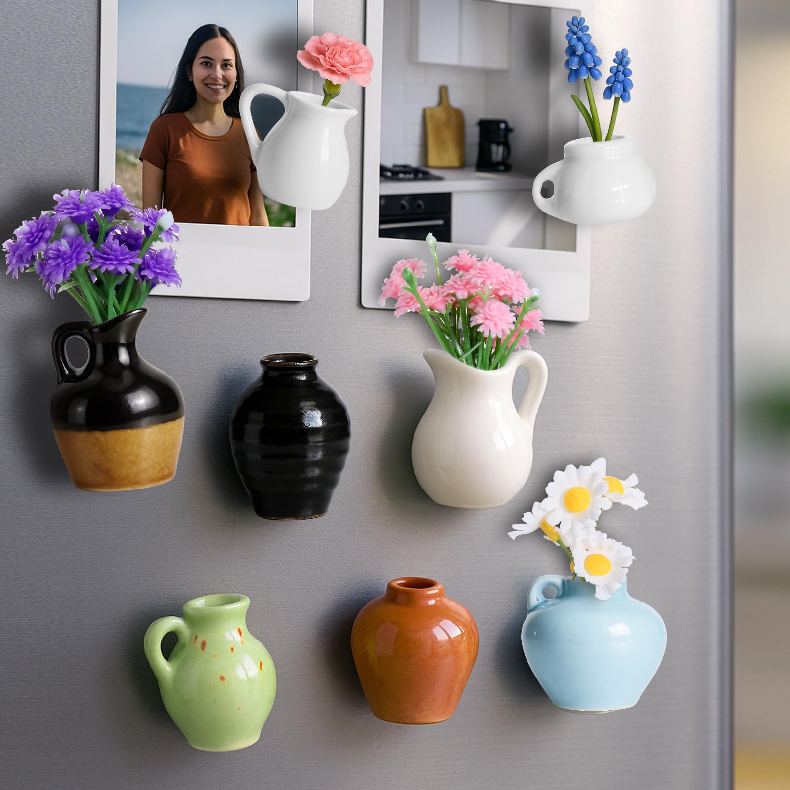 Mity Rain hollow vase magnet fits dried flowers on fridge.