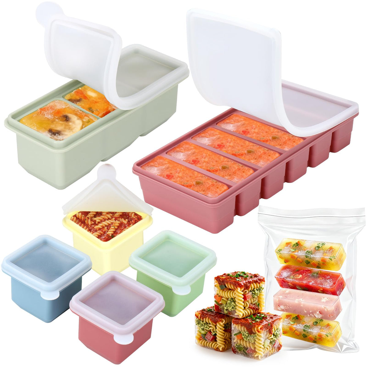 Mity rain silicone freezer tray with lids for organized meal prep