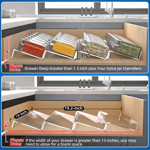 MIUKAA expandable spice drawer insert side angle fits drawers.