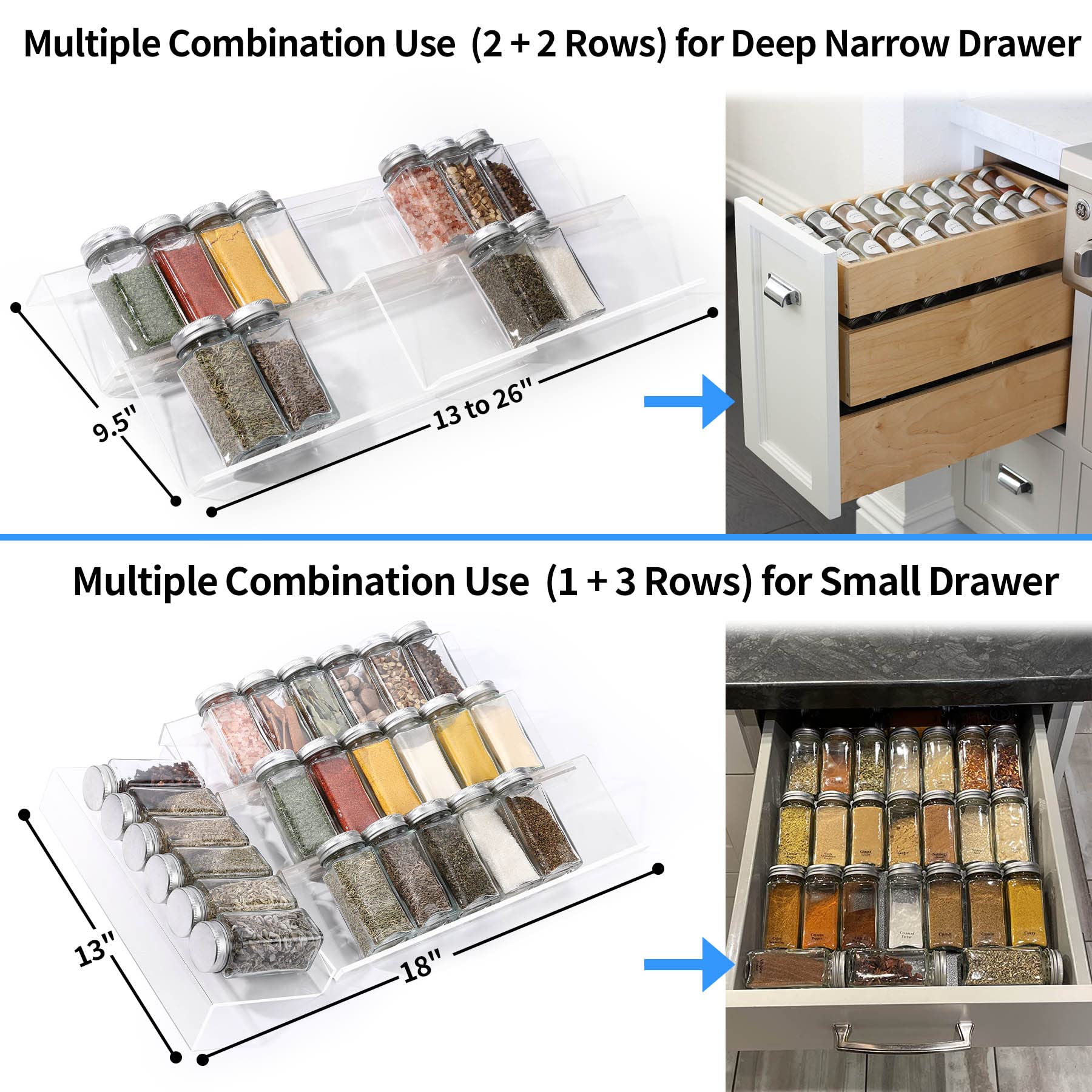 MIUKAA top-view image highlights crystal-clear acrylic and tidy spice display.