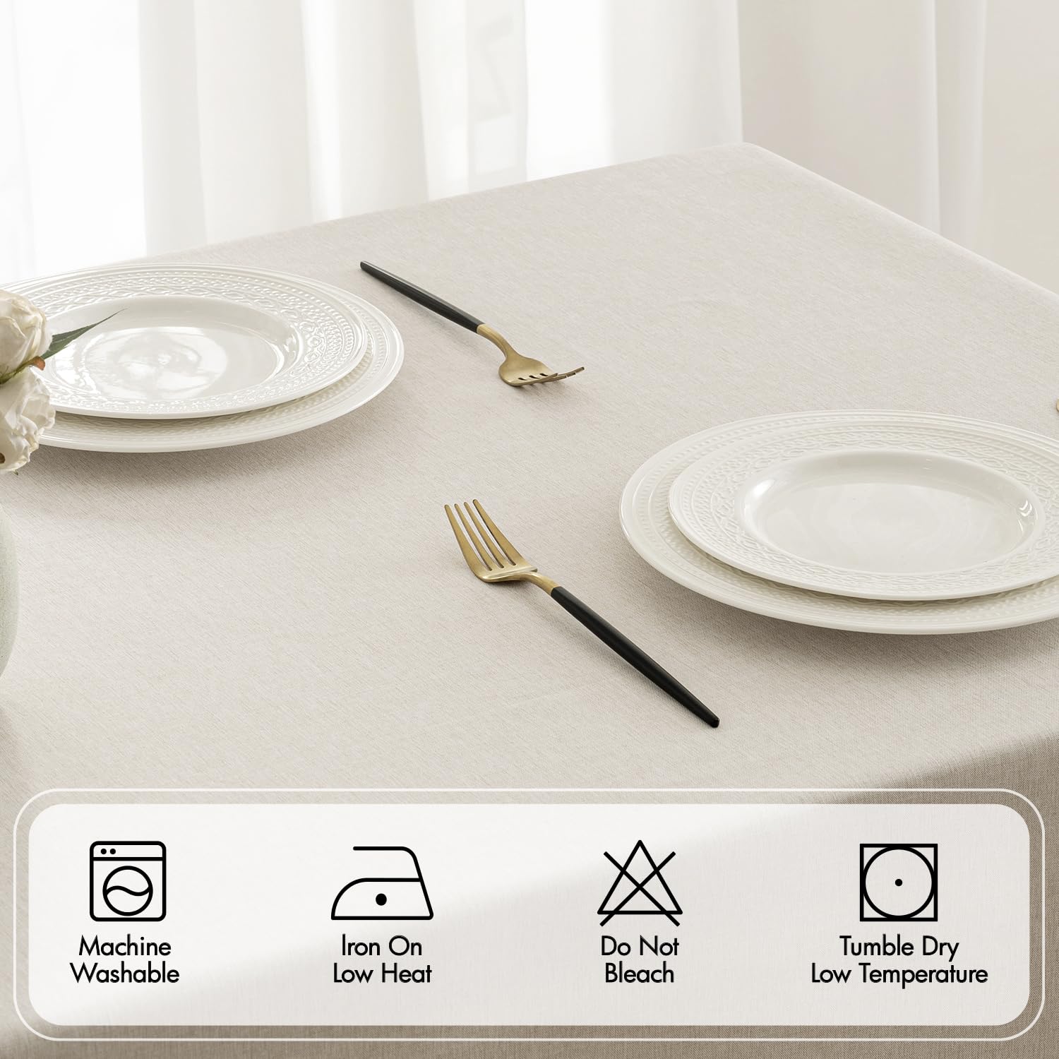 MIULEE 60x104 inch tablecloth fits larger dining tables for family meals.
