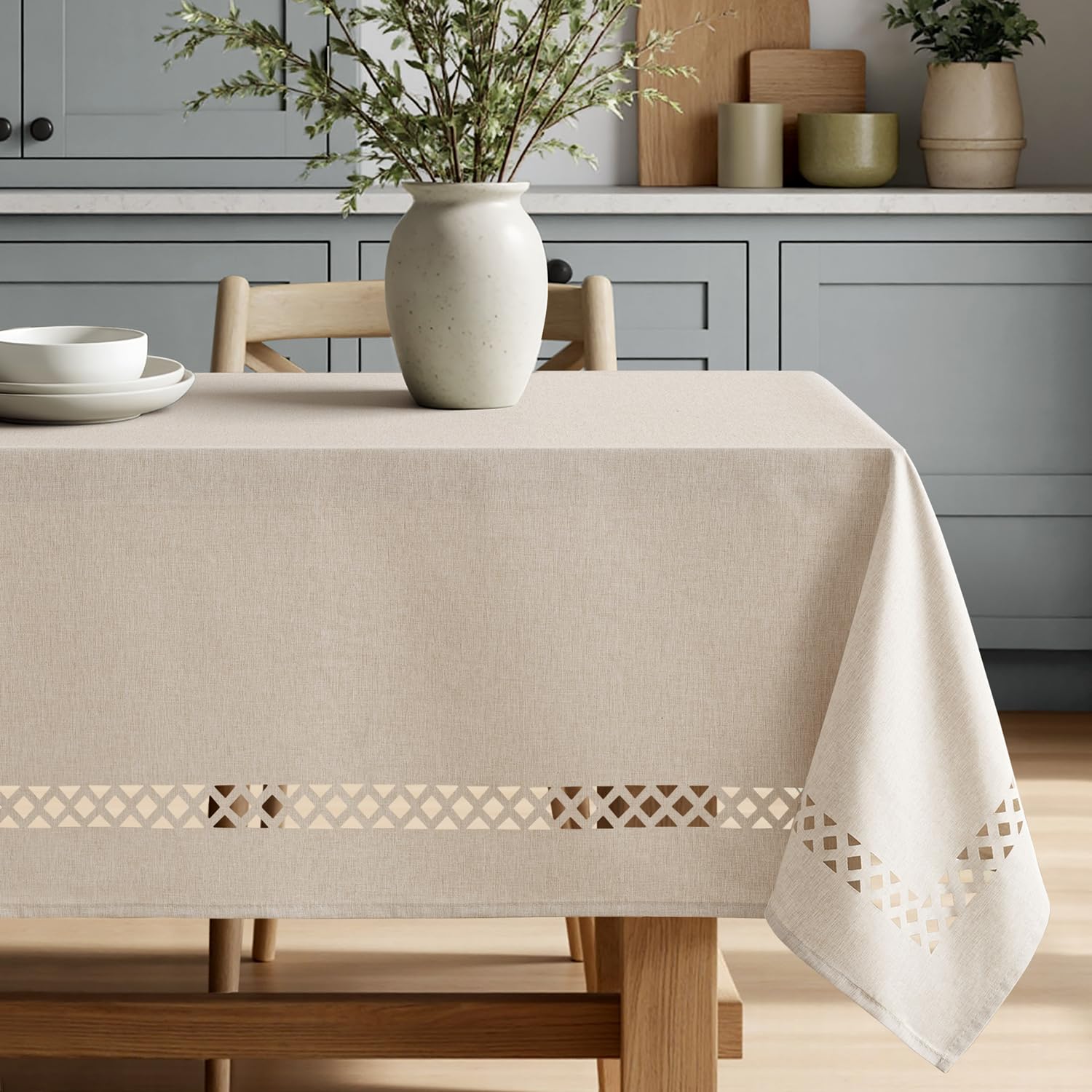 MIULEE beige tablecloth faux-linen texture offers premium look and soft touch.