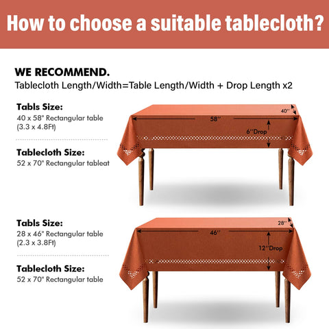 MIULEE Burnt Orange 52x70 inch tablecloth size reference.