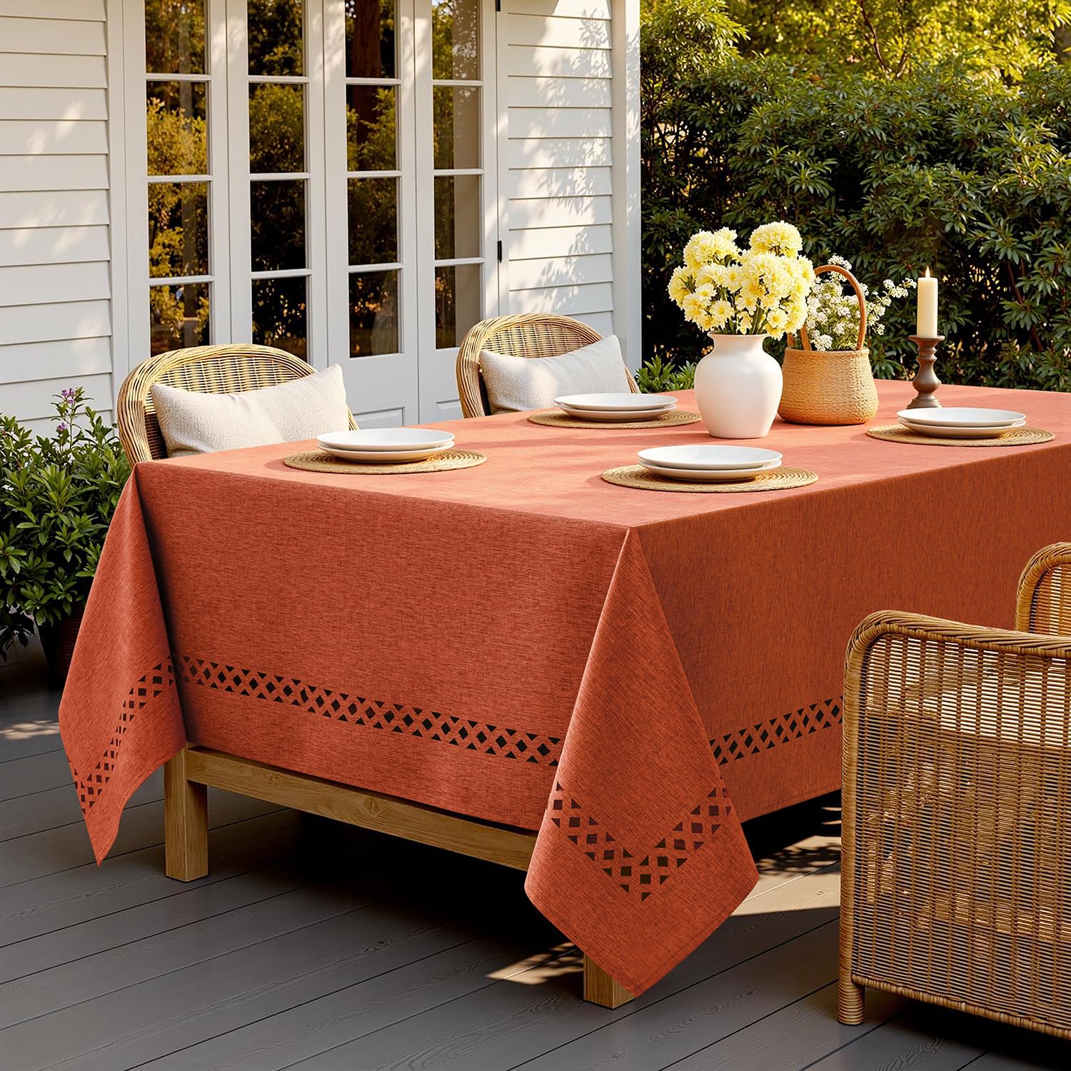 MIULEE Burnt Orange easy-care tablecloth for quick cleanup after meals.