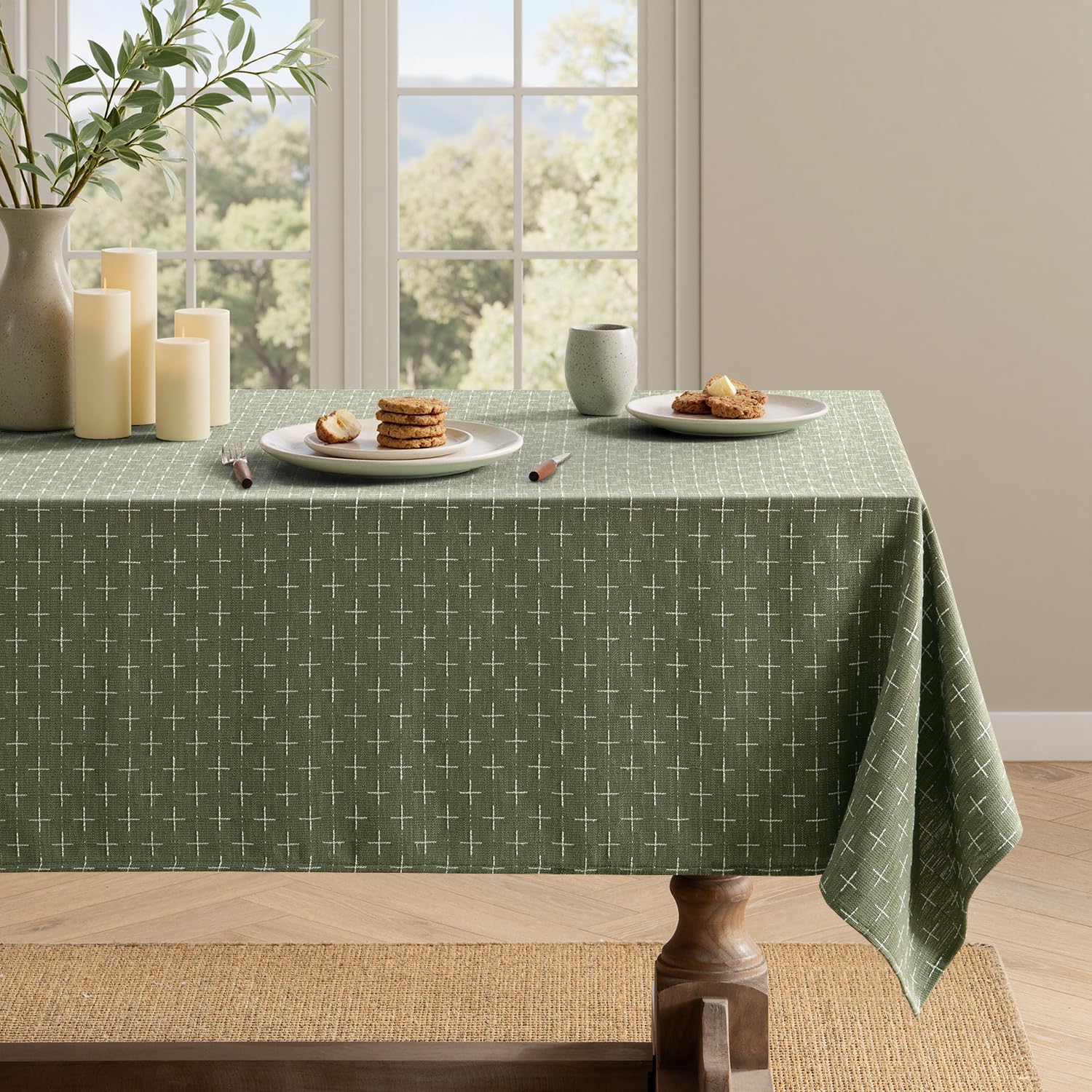 MIULEE olive green linen table cloth in 60x84 for elegant dining.