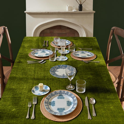 Wedding event setup featuring MIULEE velvet tablecloth olive green