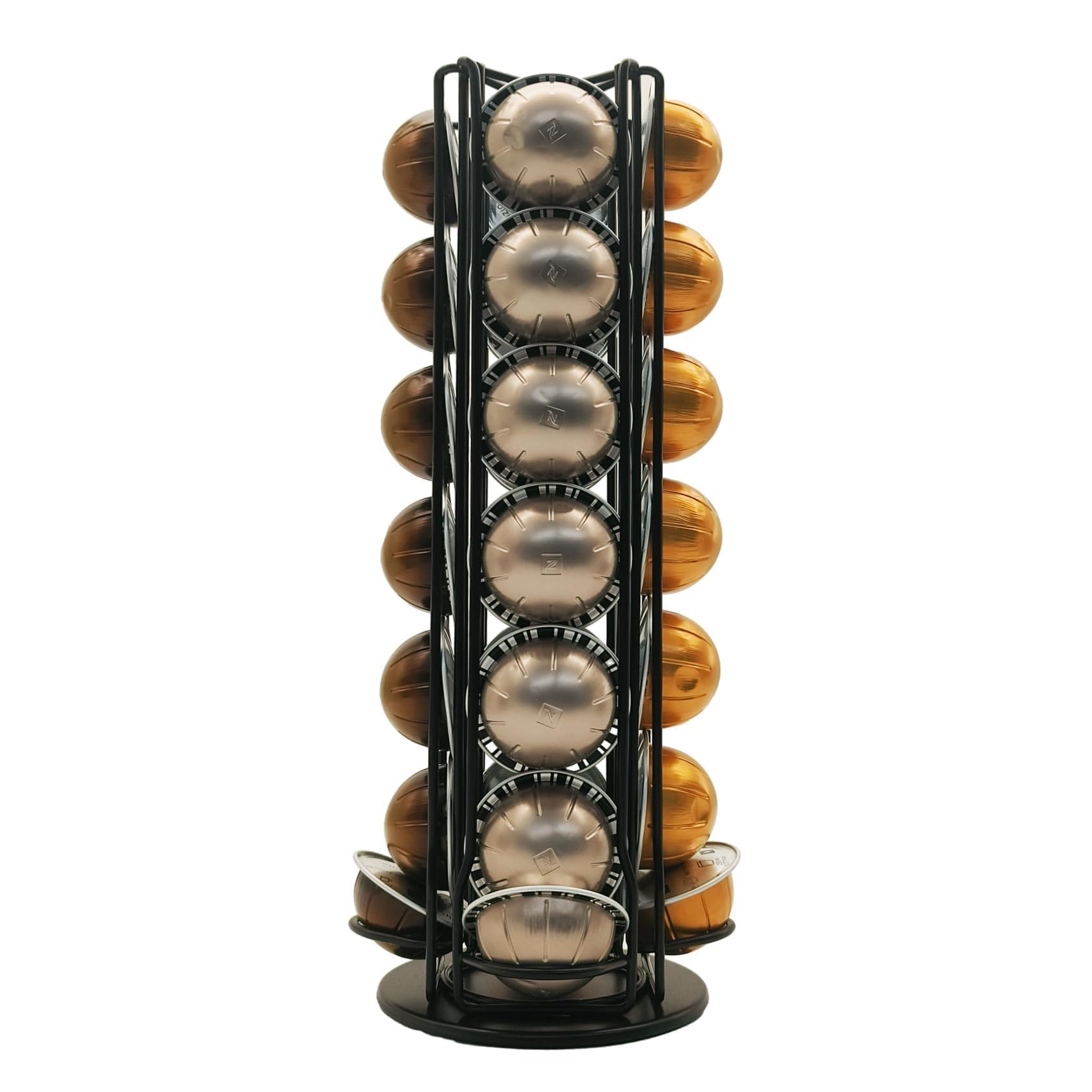 Miuly coffee capsule holder for VertuoLine with rotating base keeps pods organized and accessible.