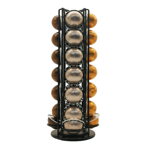 Miuly coffee capsule holder for VertuoLine with rotating base keeps pods organized and accessible.