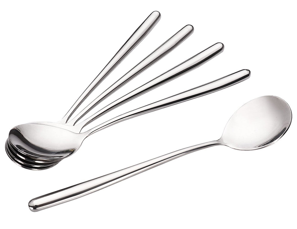 MIUPOO Korean soup spoons with long stainless handles, ideal for everyday dining.