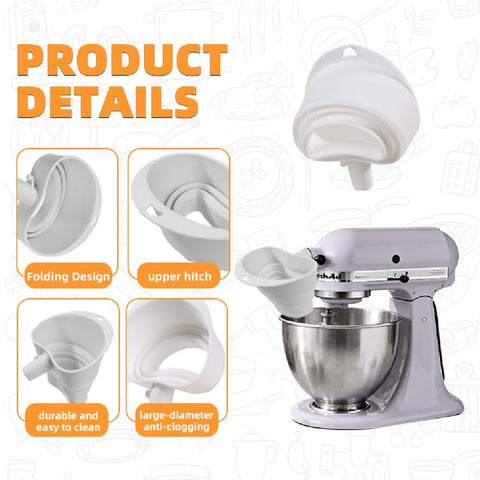 MIUXRZ durable silicone funnel for clean transfer into the mixer bowl.