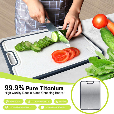Mivndeeopu titanium cutting board double-sided with non-porous surfaces for separate meat and produce prep