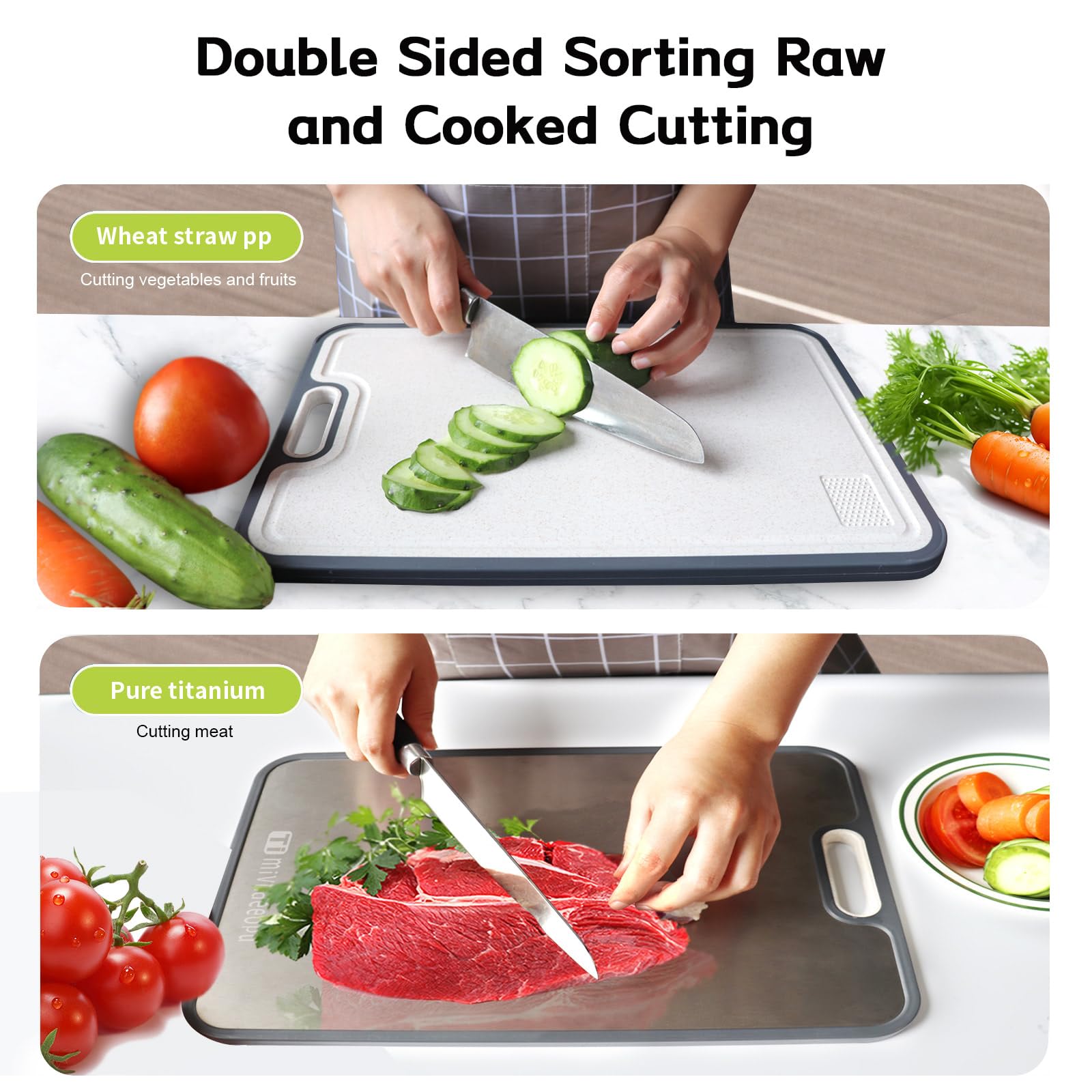 Mivndeeopu titanium cutting board with non-slip corners stays steady during chopping