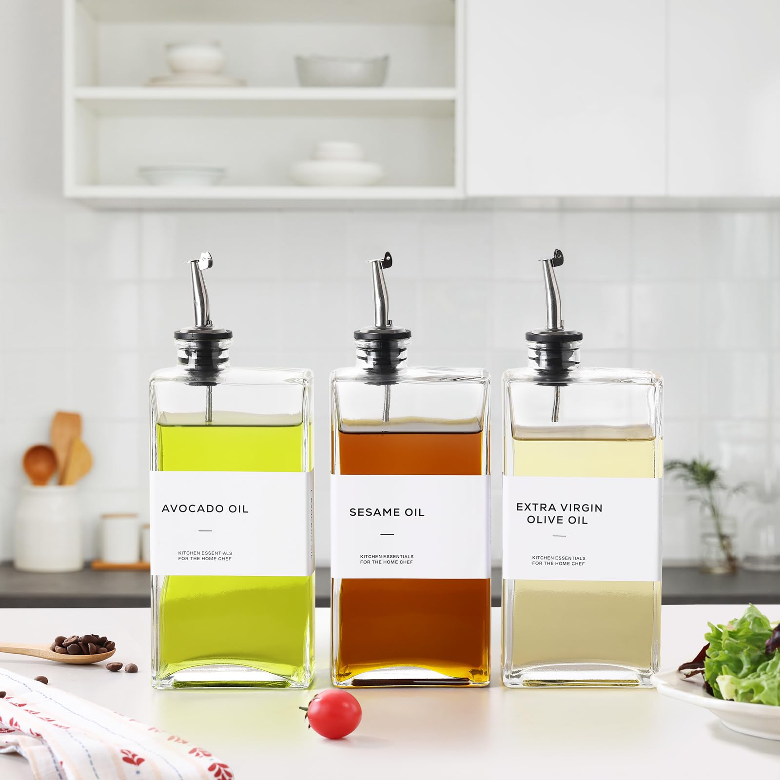 MIWUYI includes 32-label set to organize oils and sauces.