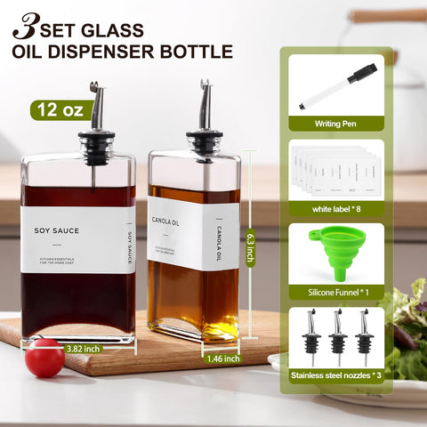 MIWUYI glass oil dispenser bottle with precision pour spout for easy dosing.