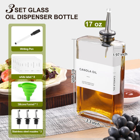 MIWUYI glass oil dispenser with spout for controlled drizzle and mess-free use.