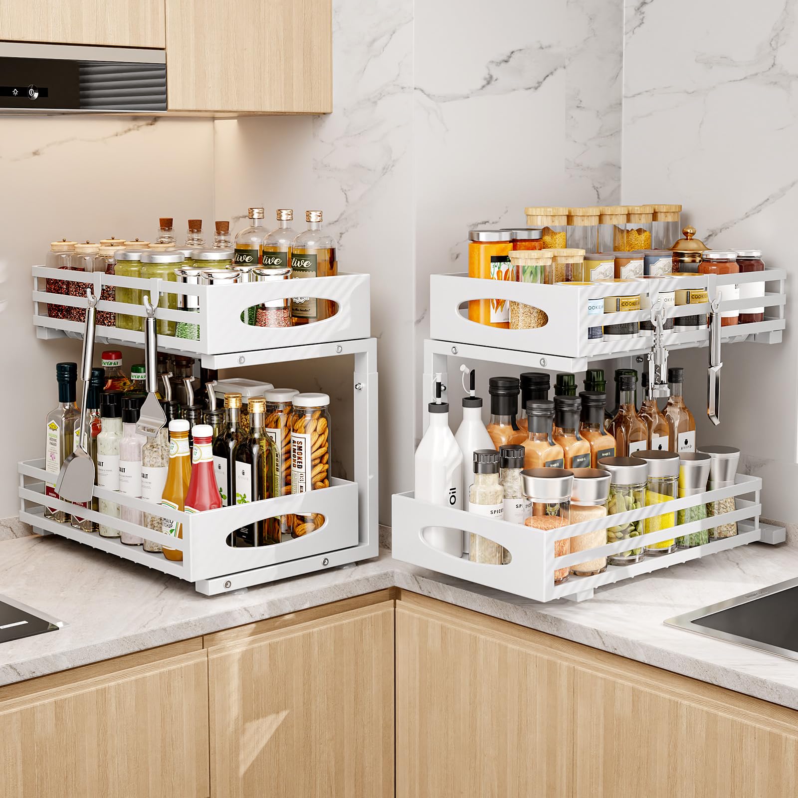 Mixeshop slide-out cabinet drawer demonstrates easy access to items