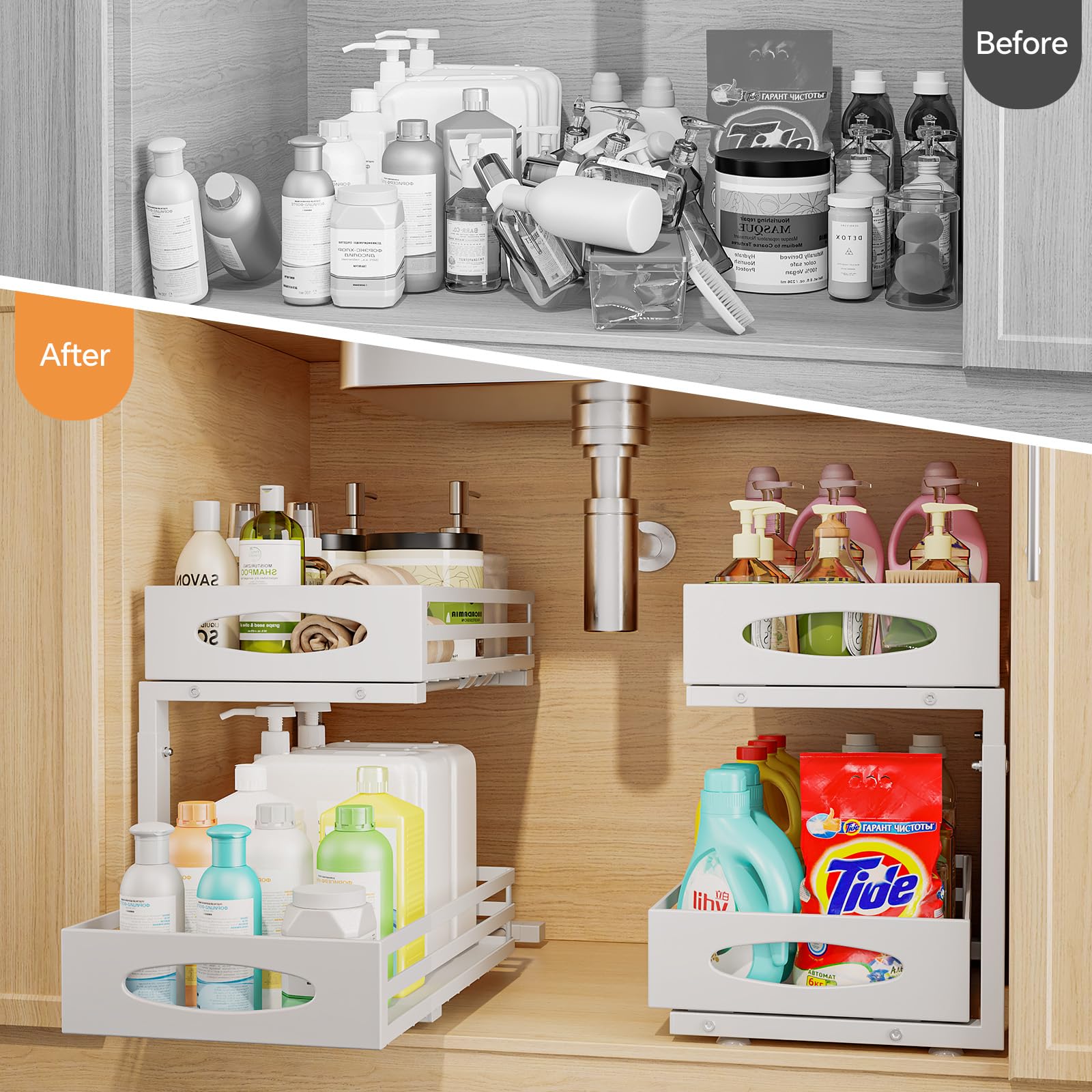 Mixeshop slide-out drawer keeps kitchen items neat and reachable.