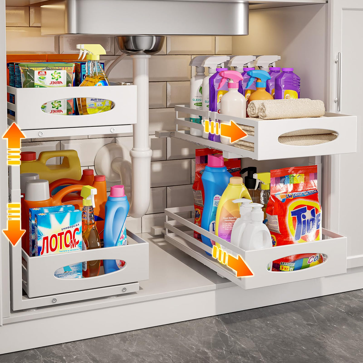 Mixeshop under sink organizer 2-tier showcases sturdy, organized kitchen storage