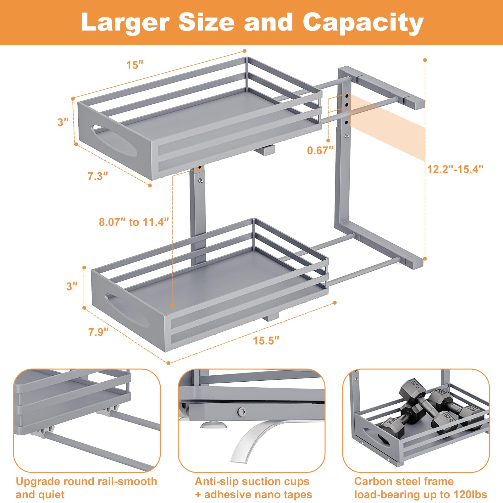 Mixeshop under sink organizer adjustable height adapts to cabinet space and plumbing.