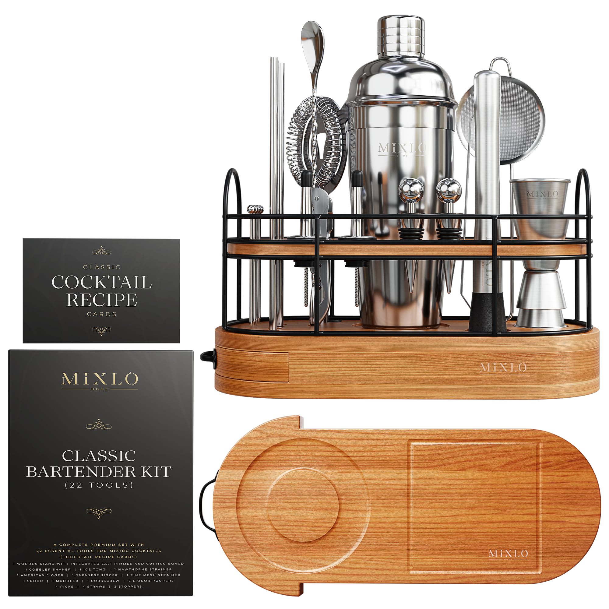 Mixlo Bar tools neatly arranged showcase professional craftsmanship.