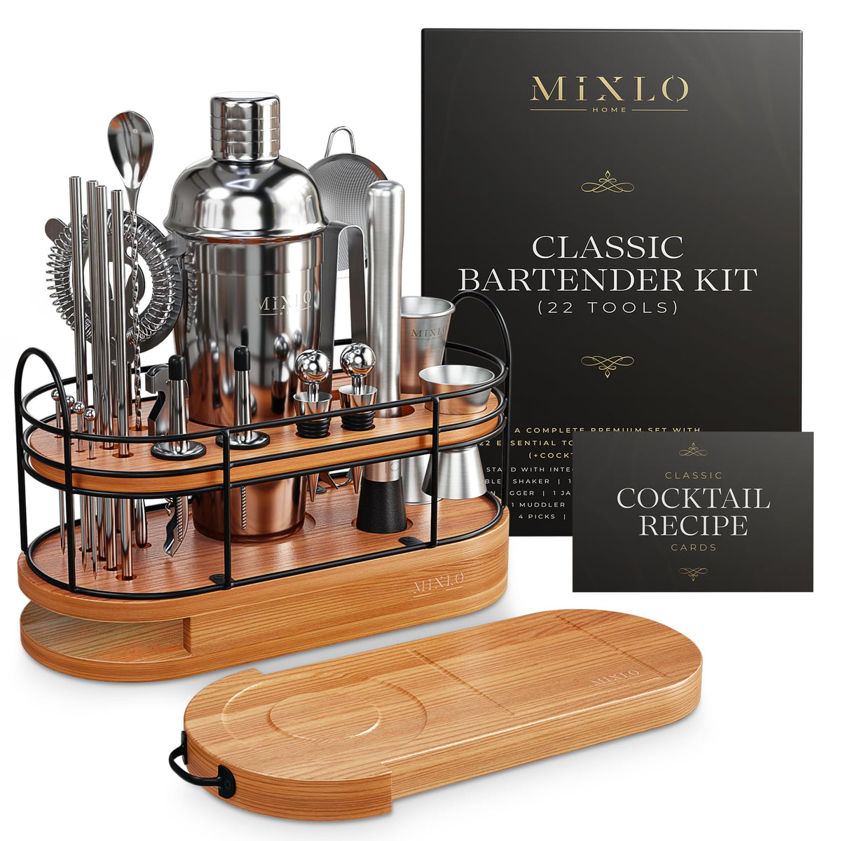 Mixlo Bartender Kit 24oz shaker for precise, smooth shakes.