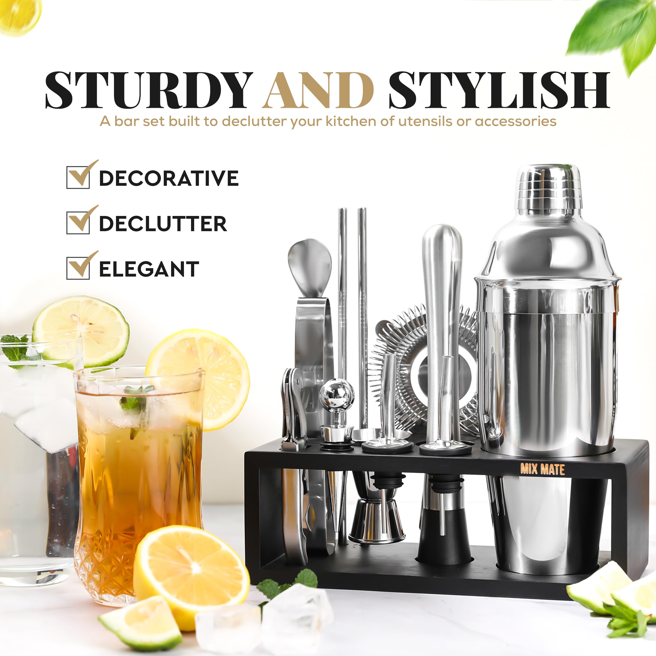 MixMate martini shaker shown with a sleek, professional finish.