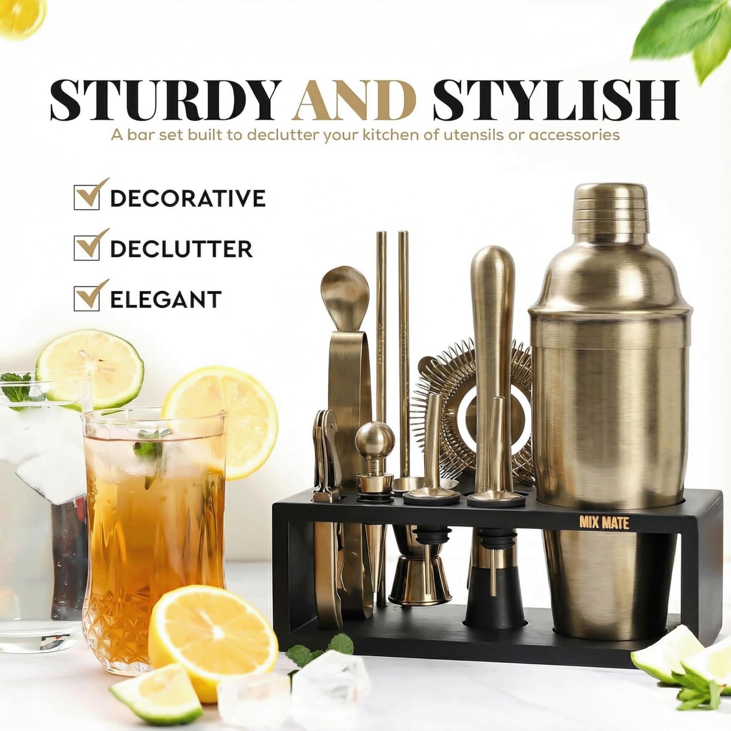 MixMate martini shaker in brushed brass for precise cocktail shaking