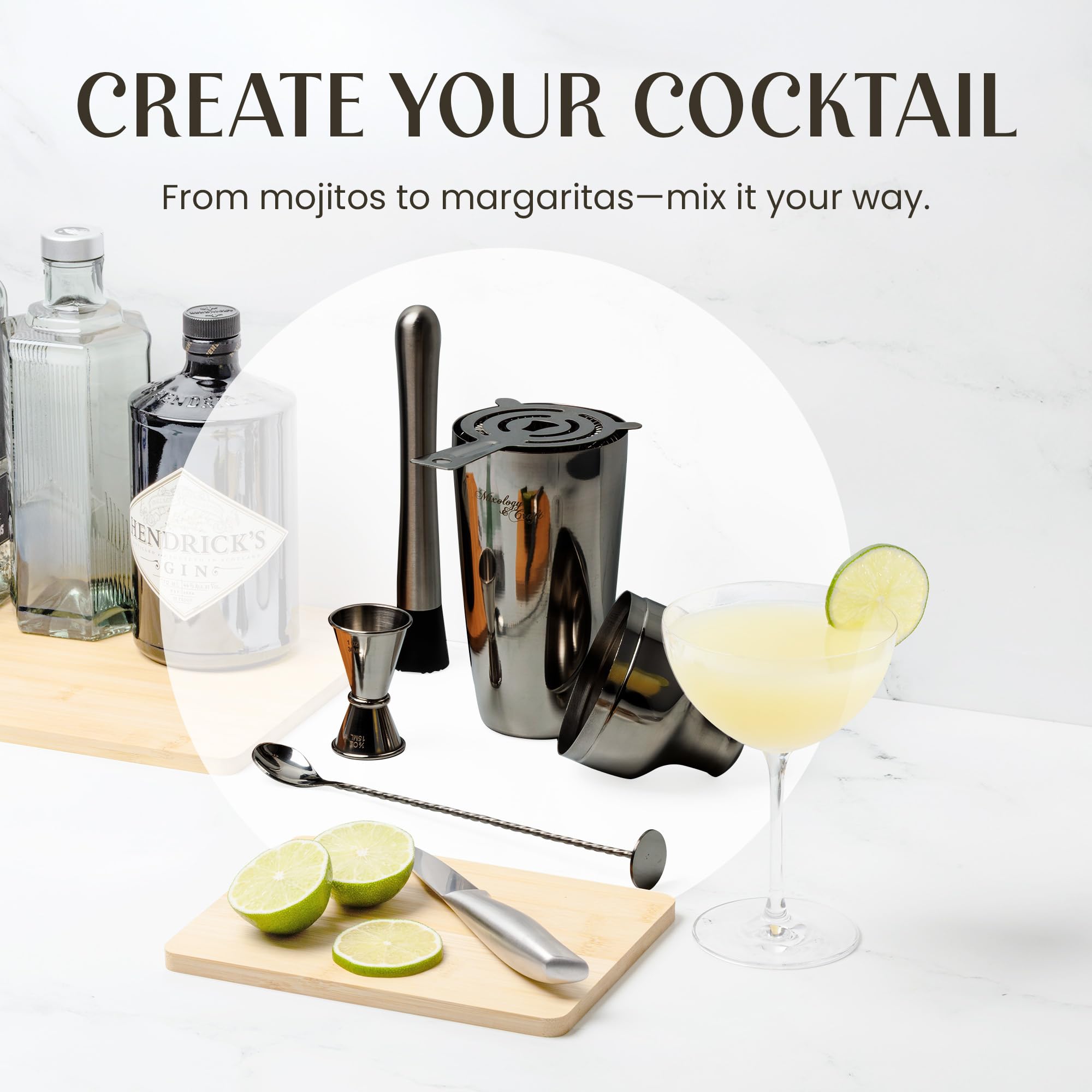 Mixology & Craft bamboo stand displaying tools neatly.