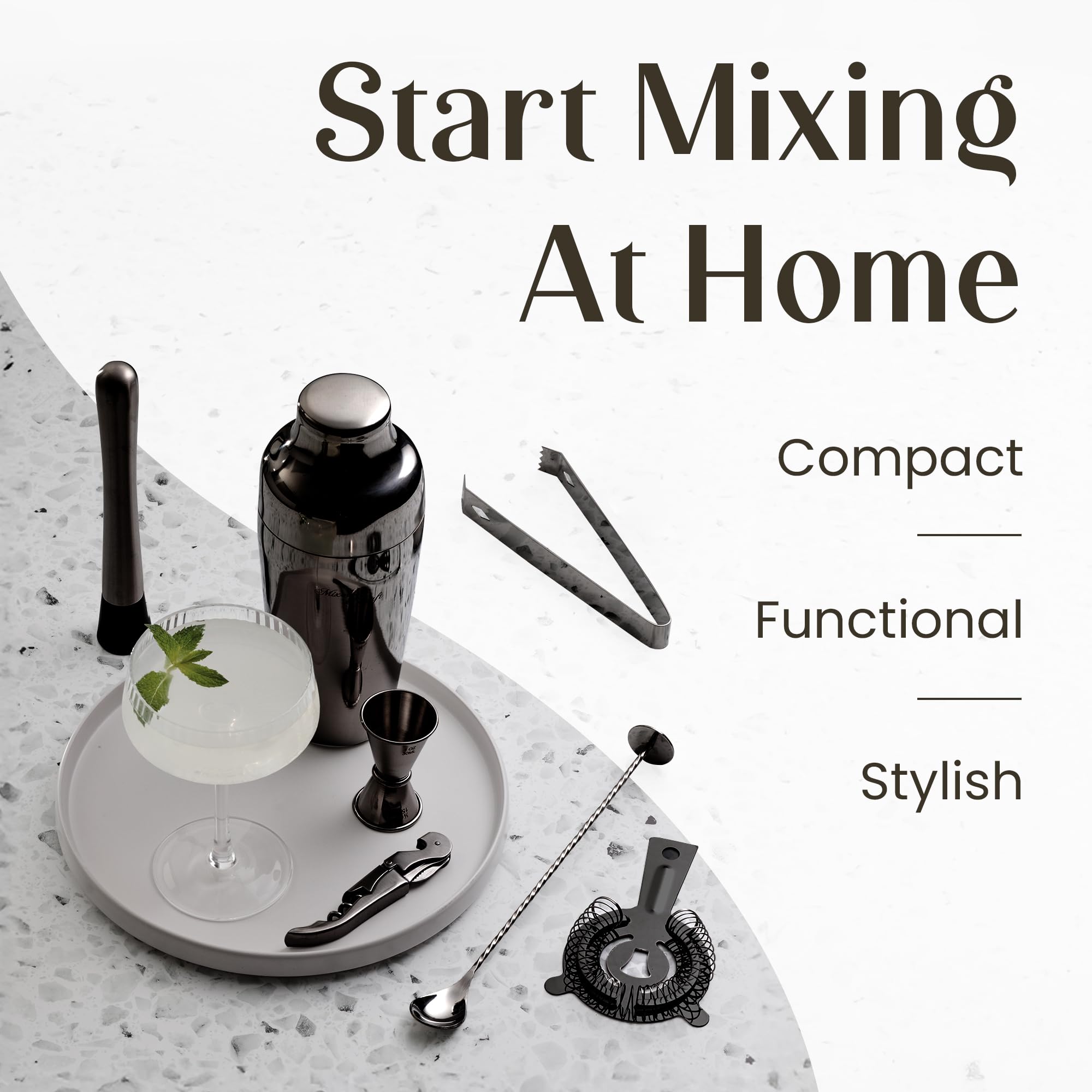 Mixology & Craft Hawthorne strainer included for precise straining.