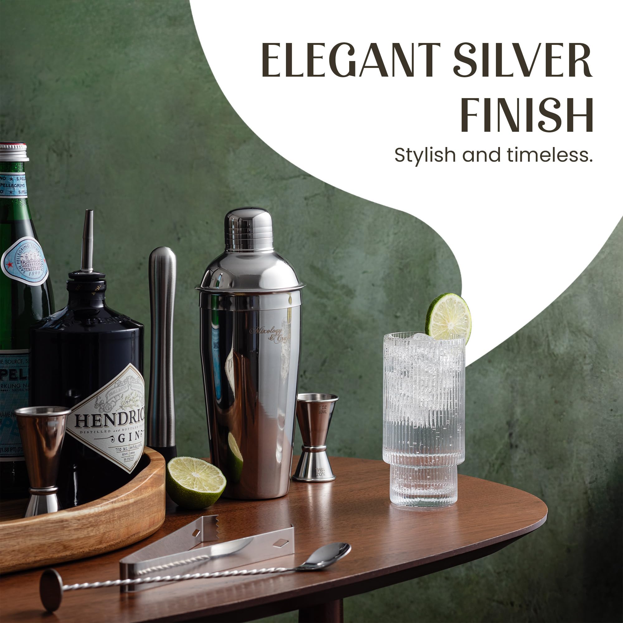 Mixology & Craft dual jiggers with clear marks for accurate measurements.
