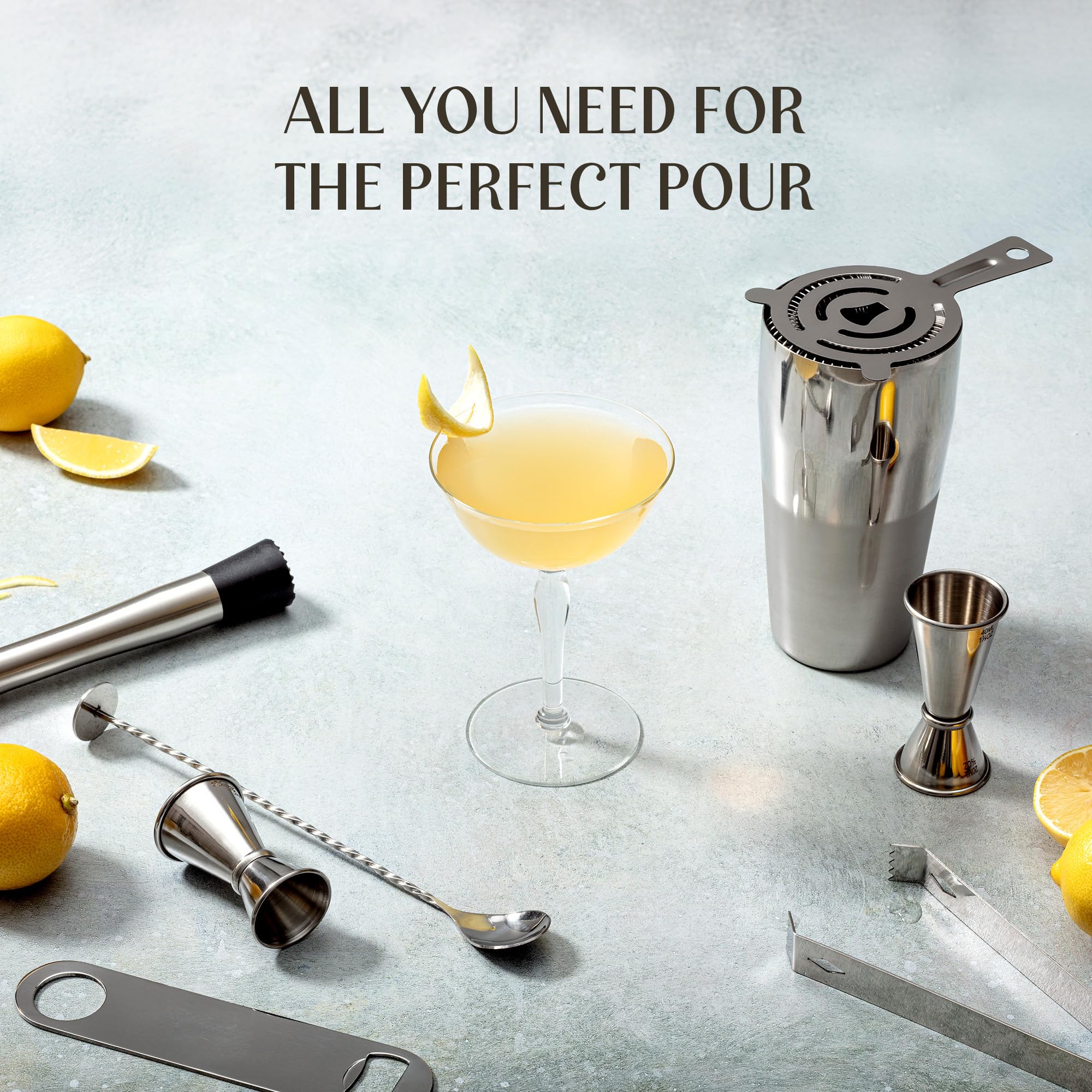 Mixology & Craft liquor pourers with caps prevent drips between pours.