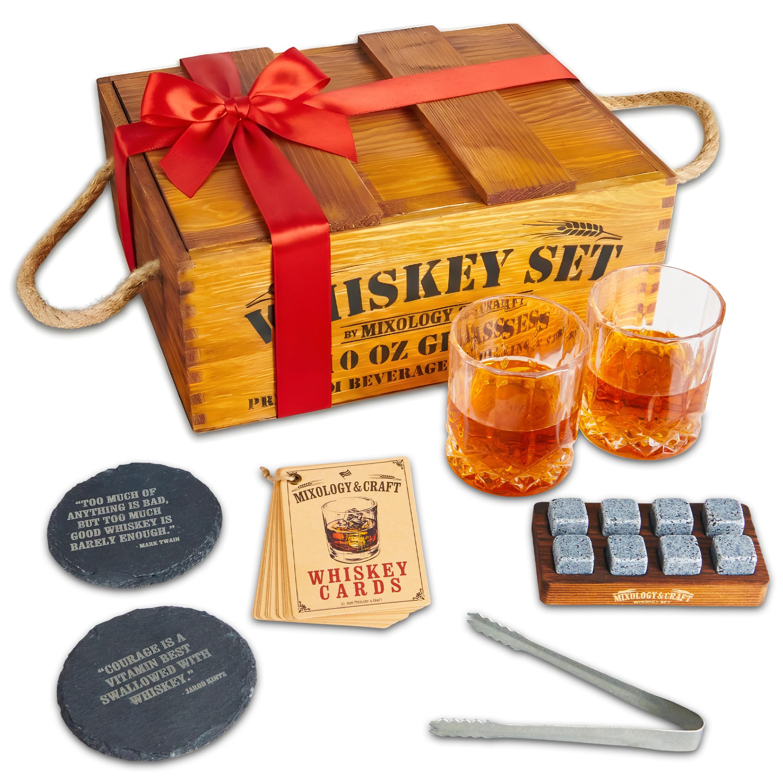 Mixology & Craft premium whiskey set with two crystal old-fashioned glasses for refined pours