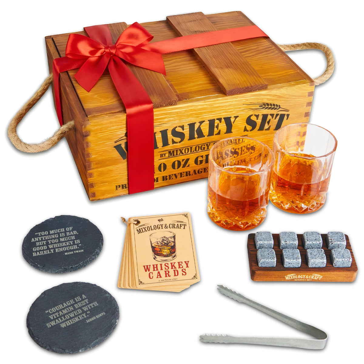 Mixology & Craft premium whiskey set with two crystal old-fashioned glasses for refined pours