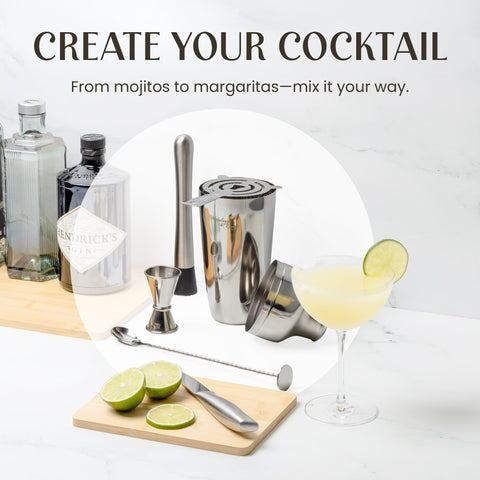 Mixology & Craft stainless steel shaker closeup showing durable build
