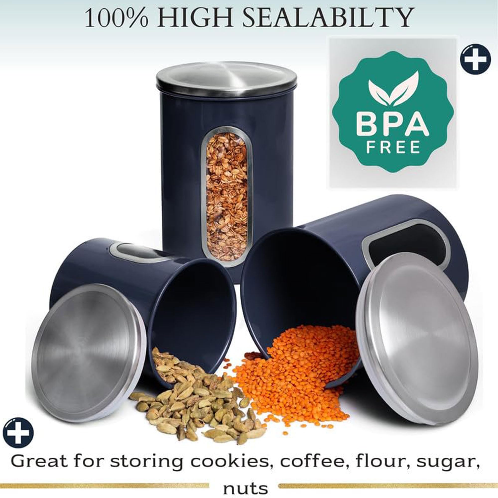 Mixpresso 27oz large canister shows durable stainless steel and airtight protection.