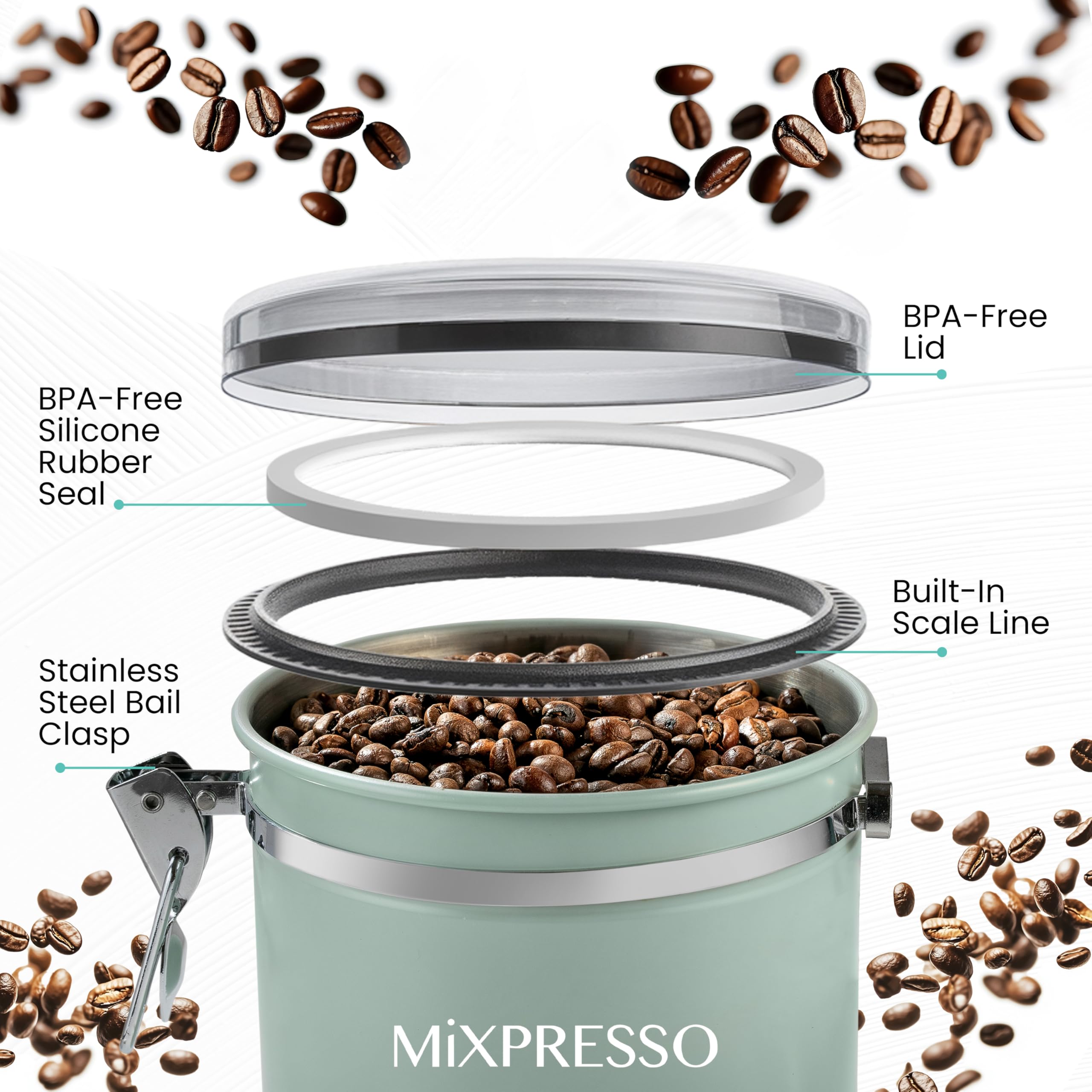 Mixpresso airtight seal ensures long lasting flavor for dry goods