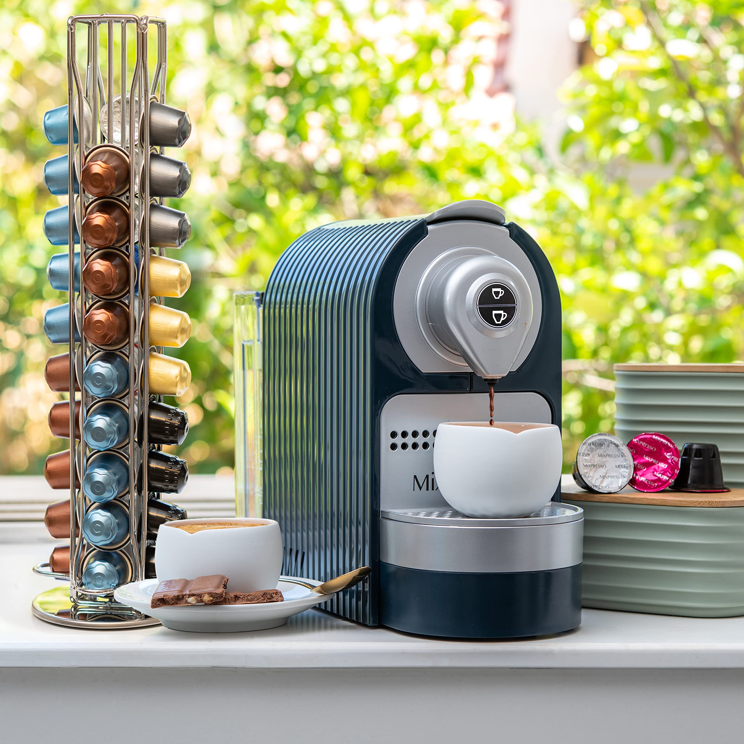 Mixpresso compatible capsule rack keeps daily espresso essentials organized
