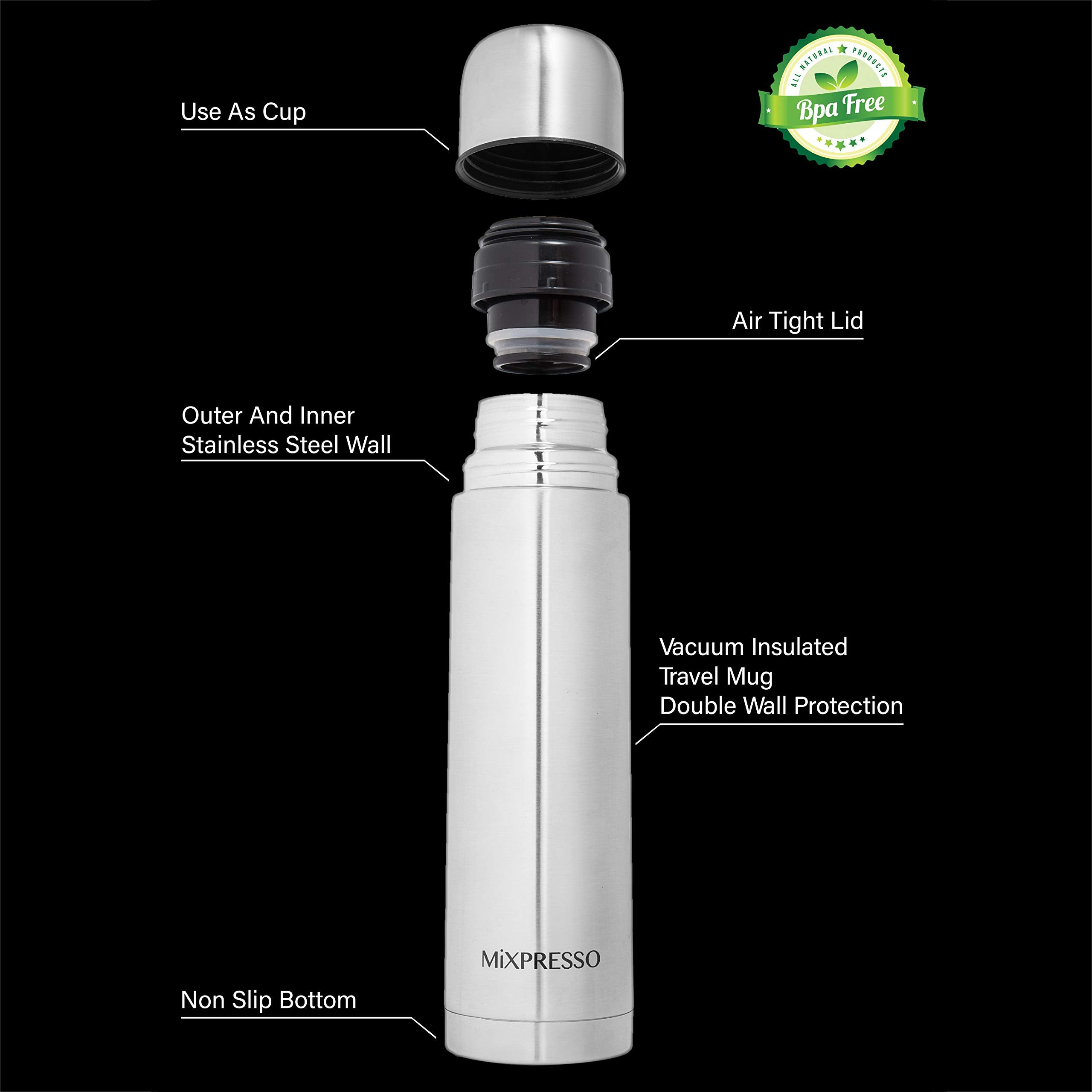 Mixpresso vacuum-insulated double-wall keeps beverages hot or cold