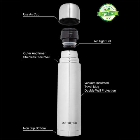 Mixpresso vacuum-insulated double-wall keeps beverages hot or cold