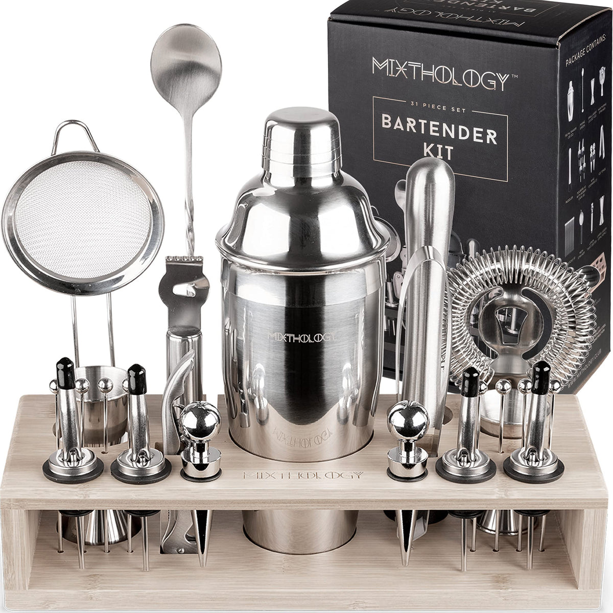 Mixthology Bartender Kit 31-piece shaker for pro-style cocktails at home.