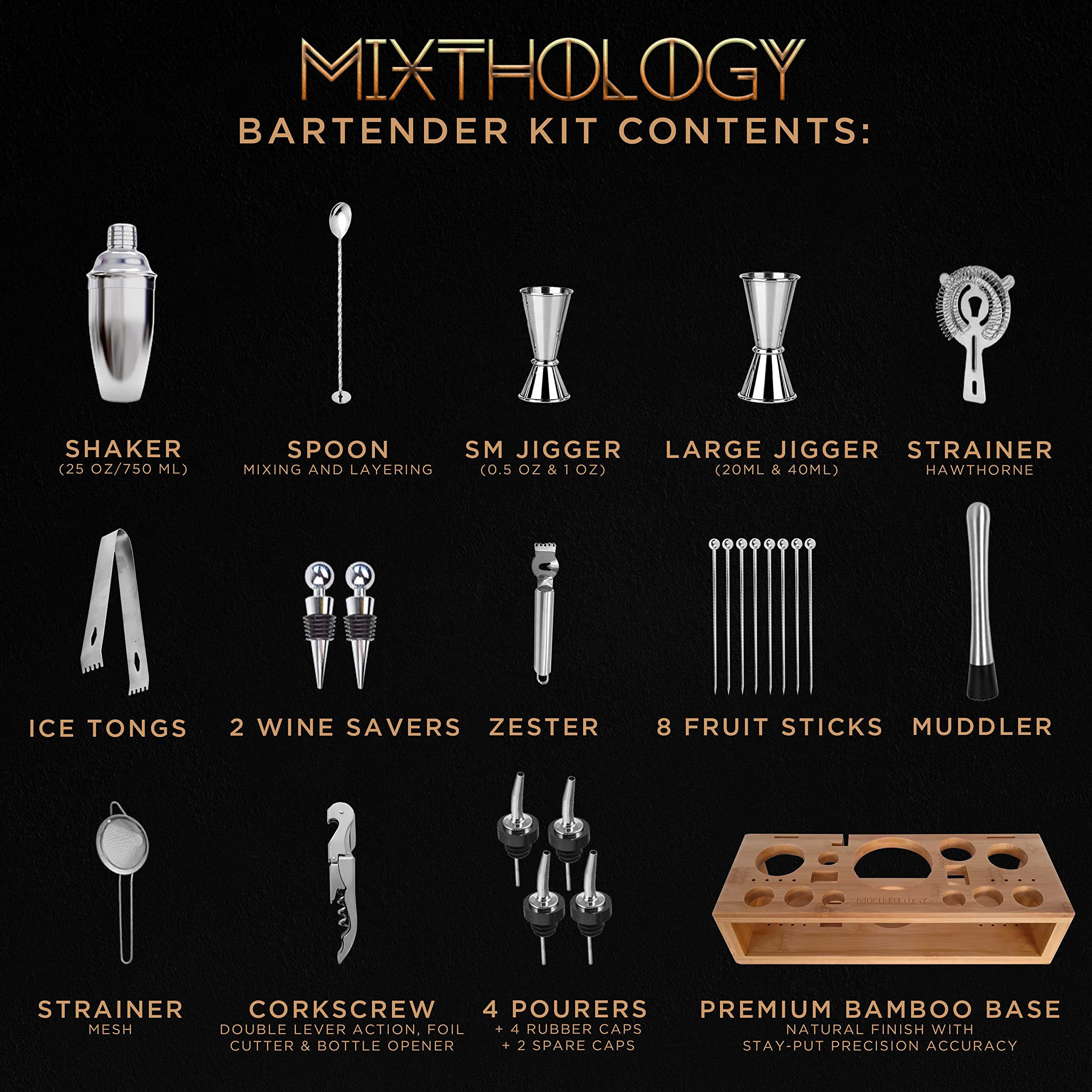 Mixthology Bartender Kit large double jigger for precise measurements.