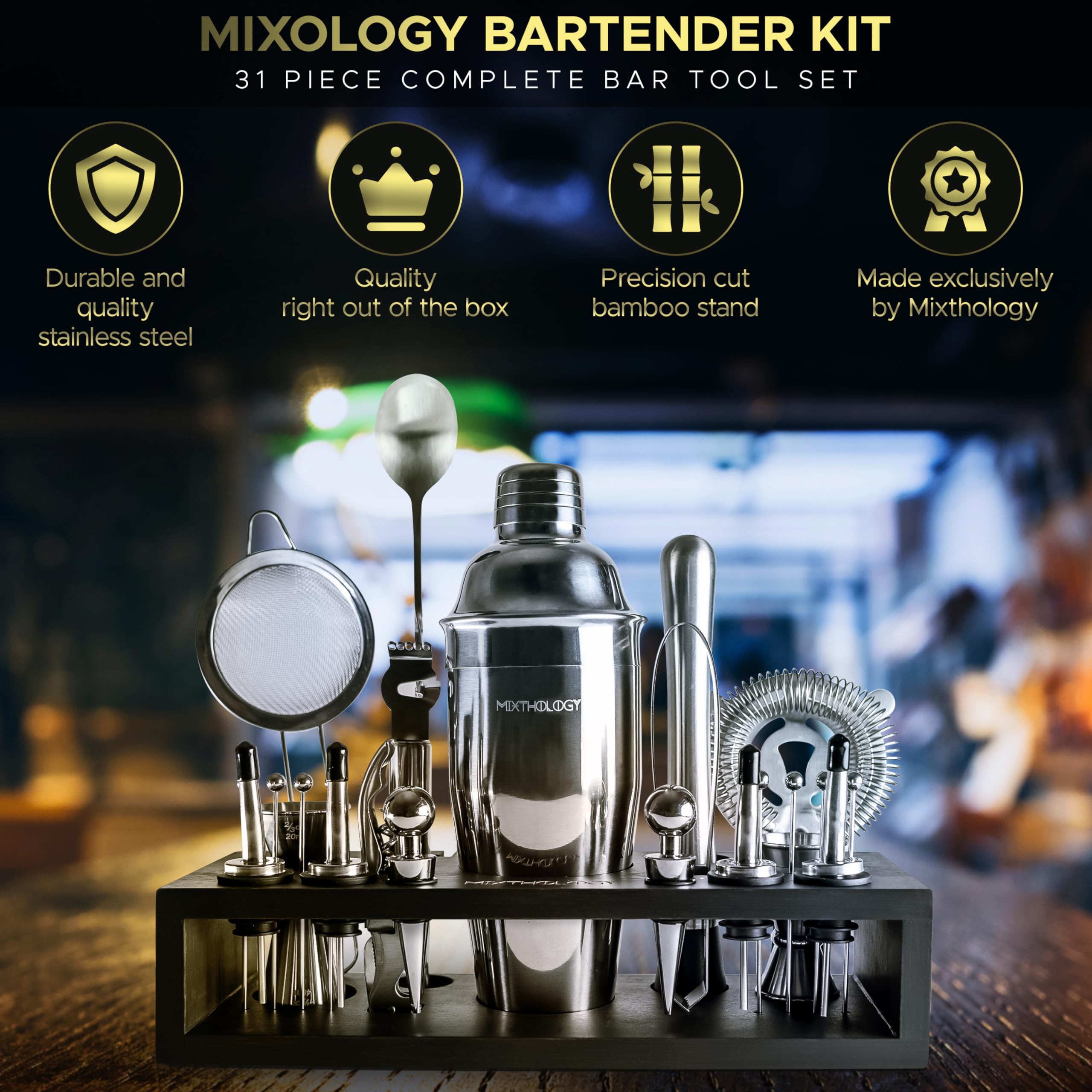 Mixthology Bartender Kit strainer and mesh for smooth pours.