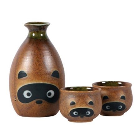 MIYA Tanuki sake set with bottle and cups for elegant hosting and thoughtful gifting.