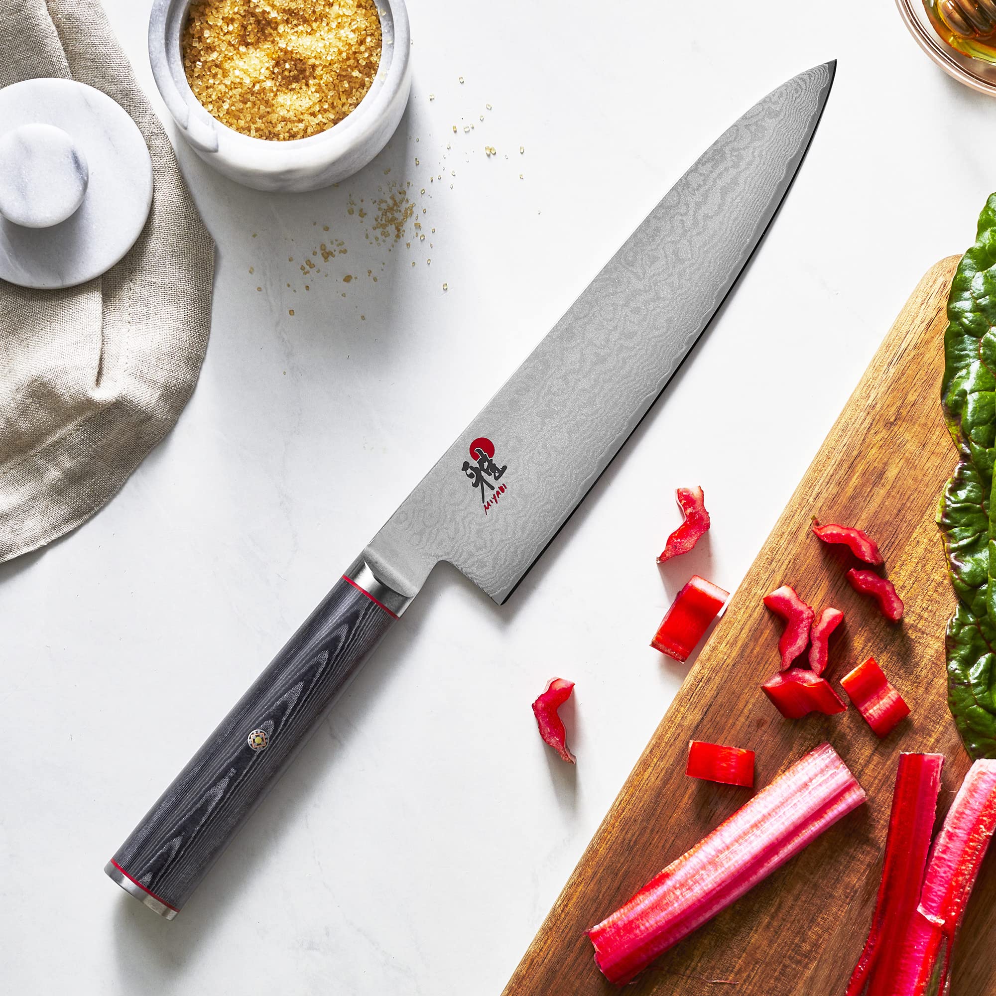 Miyabi Kaizen Honbazuke edge detail delivering razor-like cuts